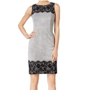 NEW Calvin Klein Faux-Suede Lace-Trim Sheath Dress